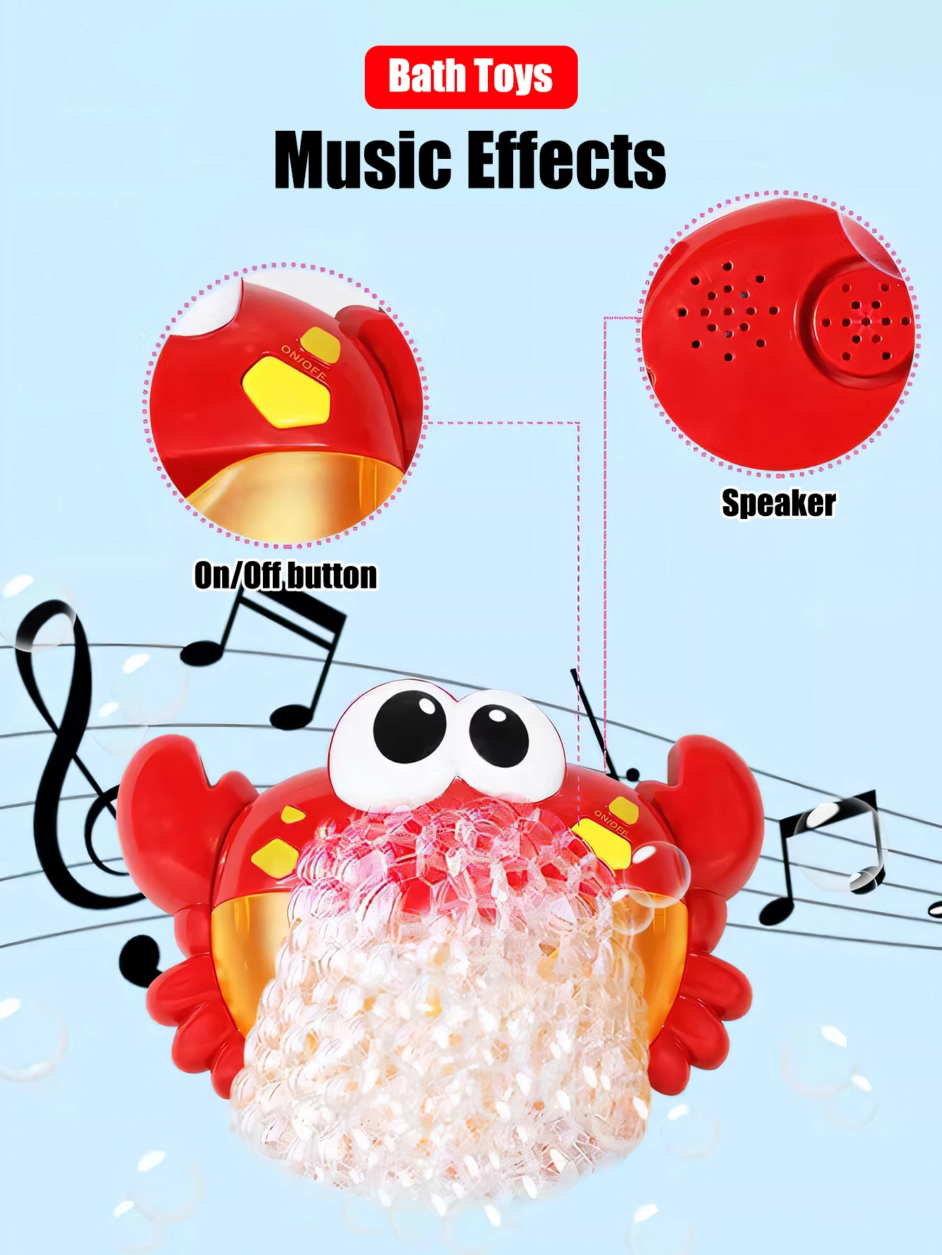 1pcs Kids Red Crab Spit Bubble Machine Baby Bath Toys Kids Bathtub Water Play with Music,Surprise gift for boys girls