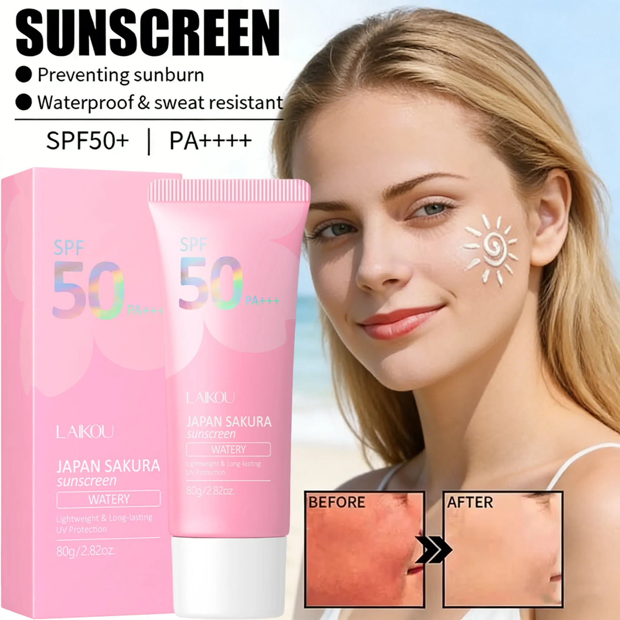 Protector Solar Hidratante Sakura, Crema Facial con FPS 50, Loción Aislante en Gel, Crema Solar Facial 50g, Producto para el Cuidado de la Piel