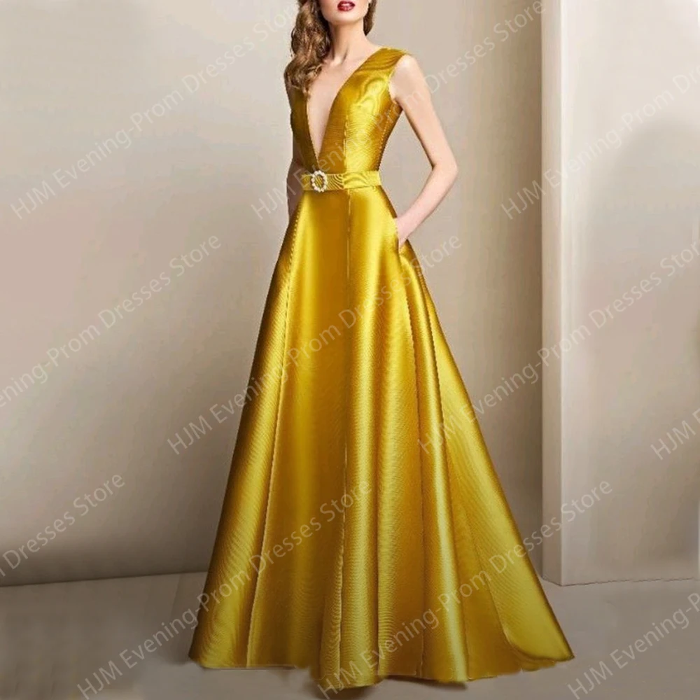 

Elegant Long Evening Dresses for Women V-Neck Floor-Length A-Line Sweep Train Prom Party Wedding Gala Special Events Dress 2024