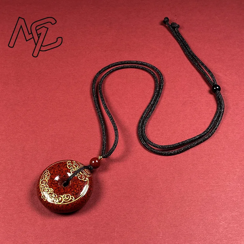 Red Crystal Cinnabar Gold Stamping Ping An Knot Pendant Energy Carved Fashion Natural Jewelry Designer Charm Real Gift Luxury