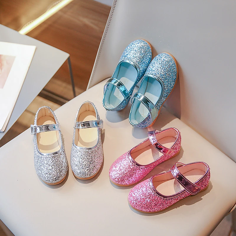 

Spring Girl's Princess Shoes Bling Hook-loop Chic Kid's Flat Shoe Solid Colors Anti-slip Charming Exquisite Children Shoes 7-12Y