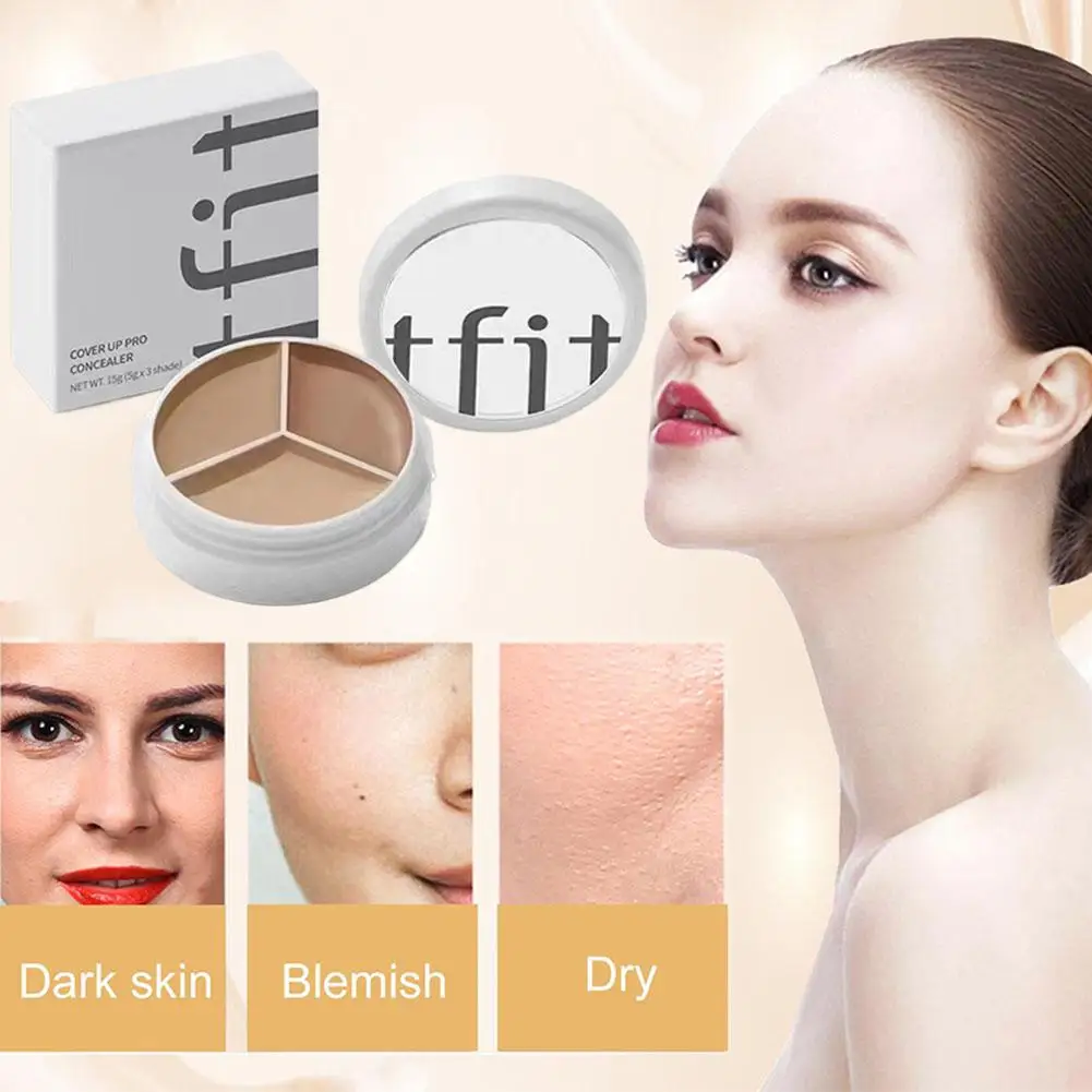 TFIT 스킨 톤 업 크림 3 색 컨실러 팔레트 스무스 코렉터 오랫동안 지속되는 피부 모공 커버 방수 메이크업 화장품