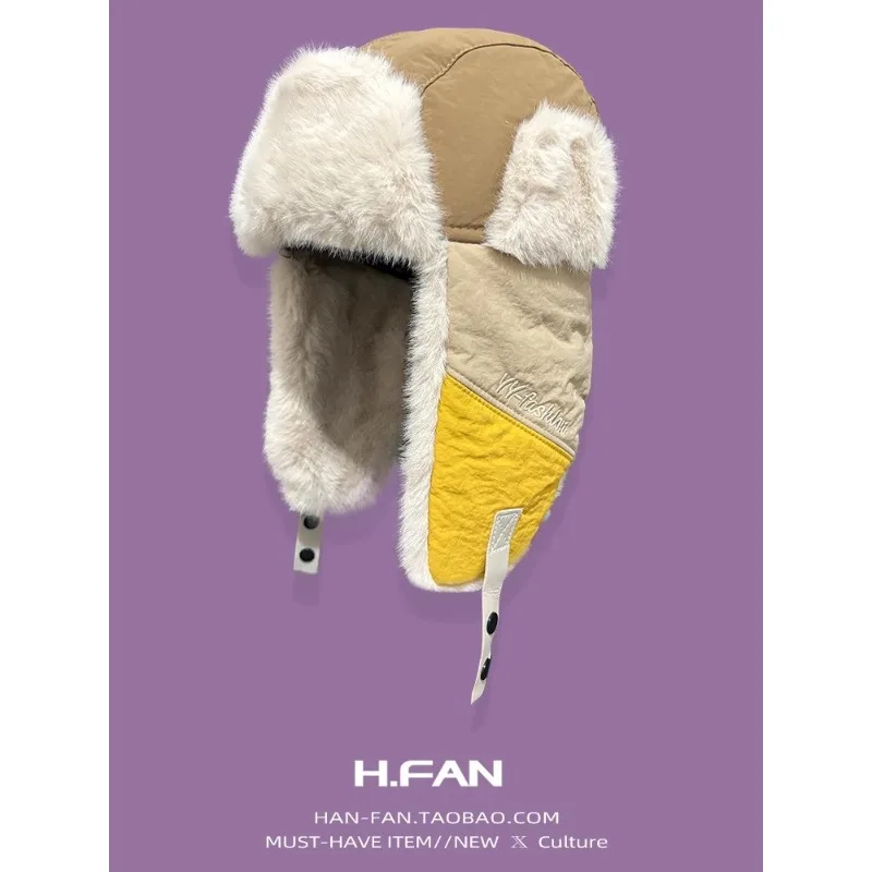 الكورية أزياء اللون مطابقة الصوف سميكة منفذها قبعة للرجال والنساء الشتاء في الهواء الطلق ركوب الدراجات الدافئة سدادات حماية الأذن قبعة الطيار