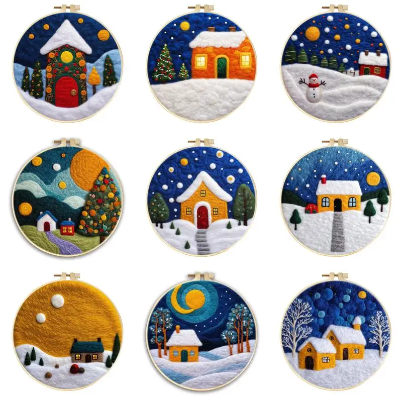 

GATYZTORY Wool Felting painting Winter House art embroidery DIY Wool Needle Felt Christmas Scenery Picture Kit Craft Gift