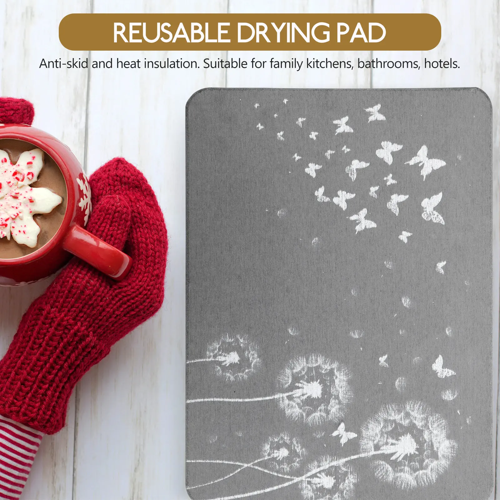 

Коврик для сушки посуды 12x16 дюймов, большой размер, быстросохнущий, впитывающий, термостойкий, для кухонной столешницы, подставка для сушки посуды на столешнице.