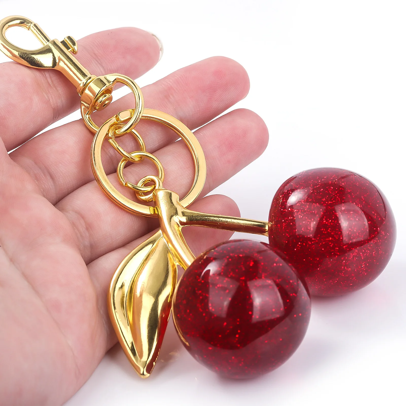 New Cherry Fruit Bag Charm Key chain Red Cherry Keyring for Elegant Women Backpack Purse Pendant Jewelry Accessories Gift