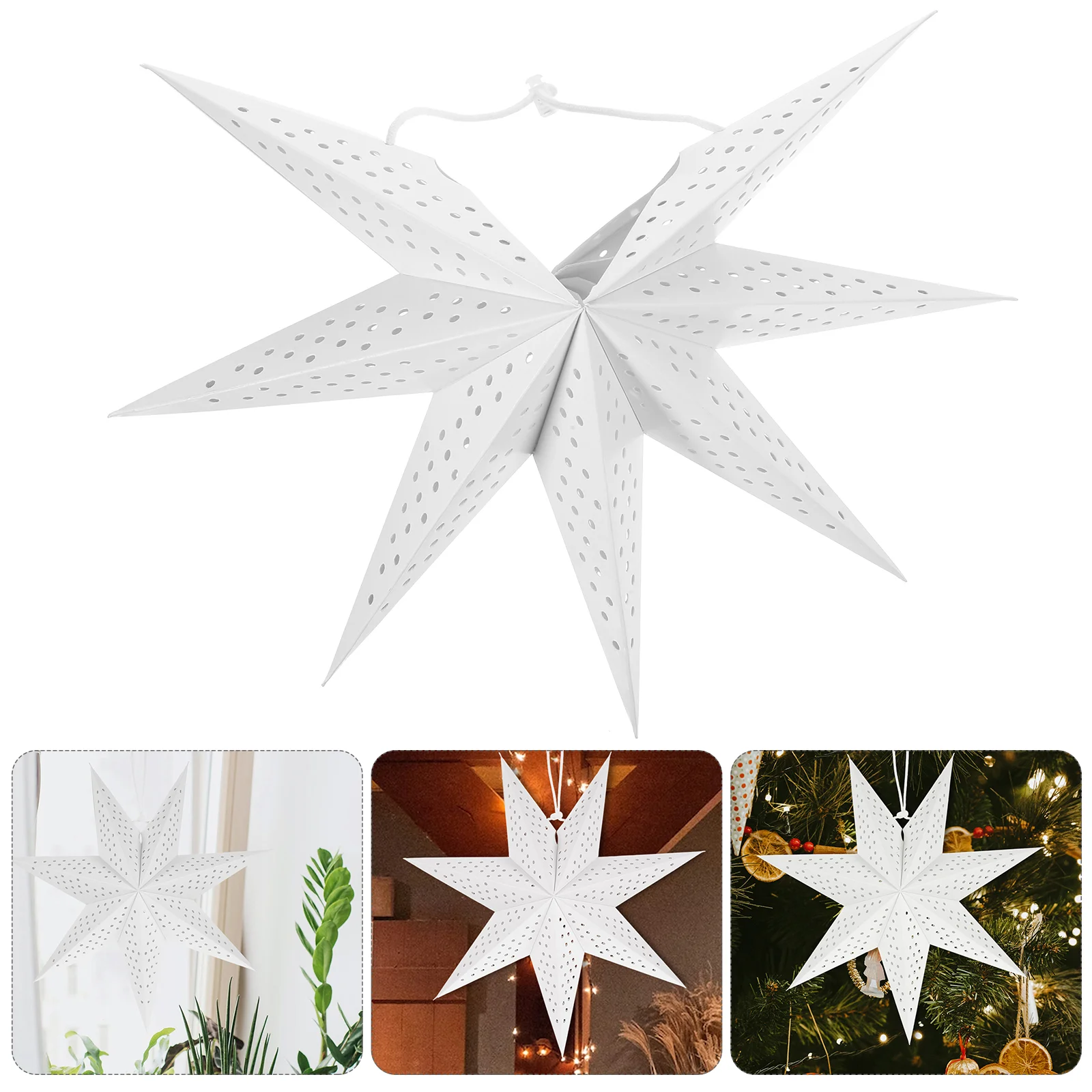 5 Pcs Paper Lampshade White Outdoor Christmas Lights Star Lantern Pentagram Xmas Hanging Lampshades