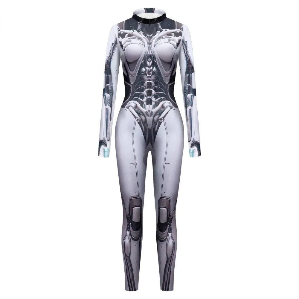 Adult Women Jumpsuit Steampunk Armor Printed Cosplay Costumes Halloween Carnival Party Spandex Zentai Outfit