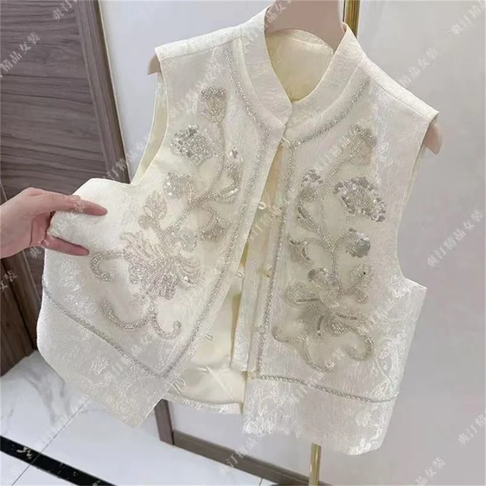 

Women's Vest Beaded Chinese Sequins Loose Single-breasted Vest Spring Coat new High-end Embroidery Early Spring Fashion Coat
