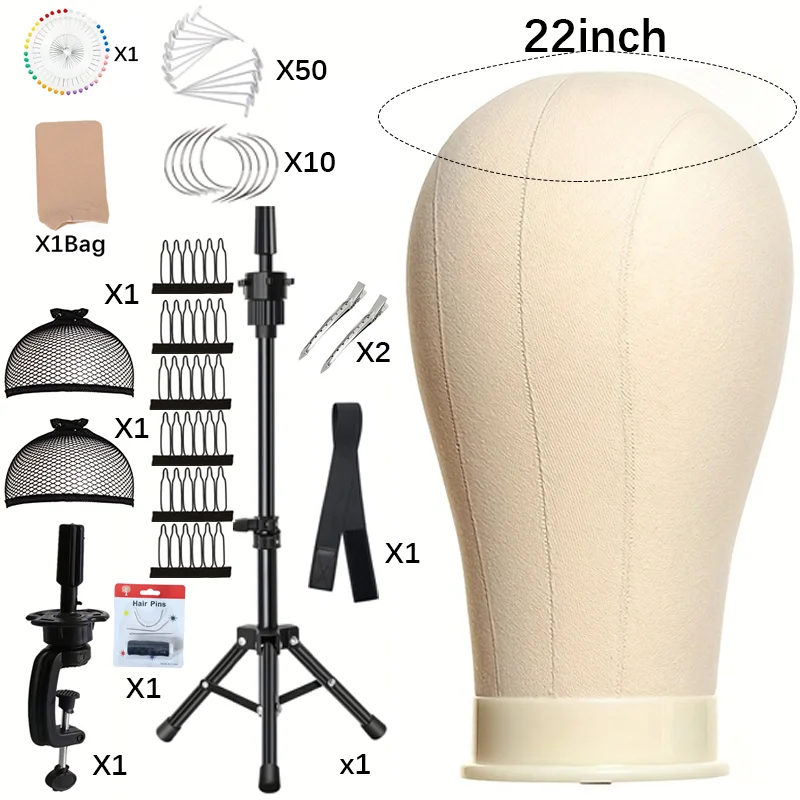 

21inch 23inch Wig Head Mannequin Head with Wig Stand ,Manikin Canvas Head for Wigs Making Display with pins