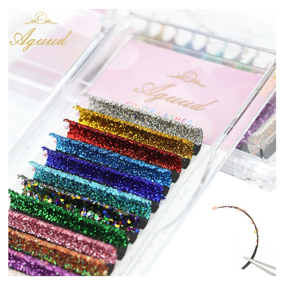 Shiny Glitter Eyelash Extensions Mix Colored Individual Eyelash Russian Volume Fans Glitter Lash for Party Christma Makeup Cilos