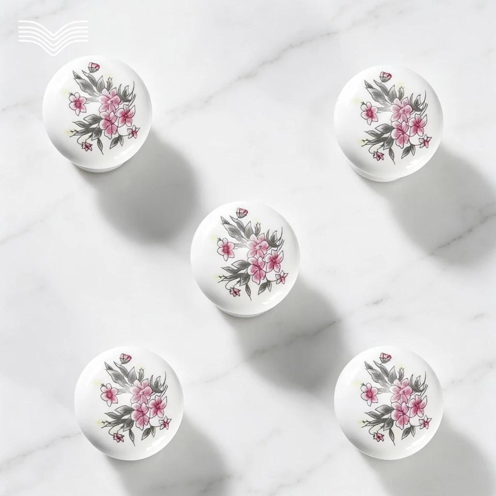Round Floral Ceramic Single Hole Knobs Pastoral Style Furniture Hardware Drawer Pulls Decorative Wardrobe Shoe Cabinet Cupboard