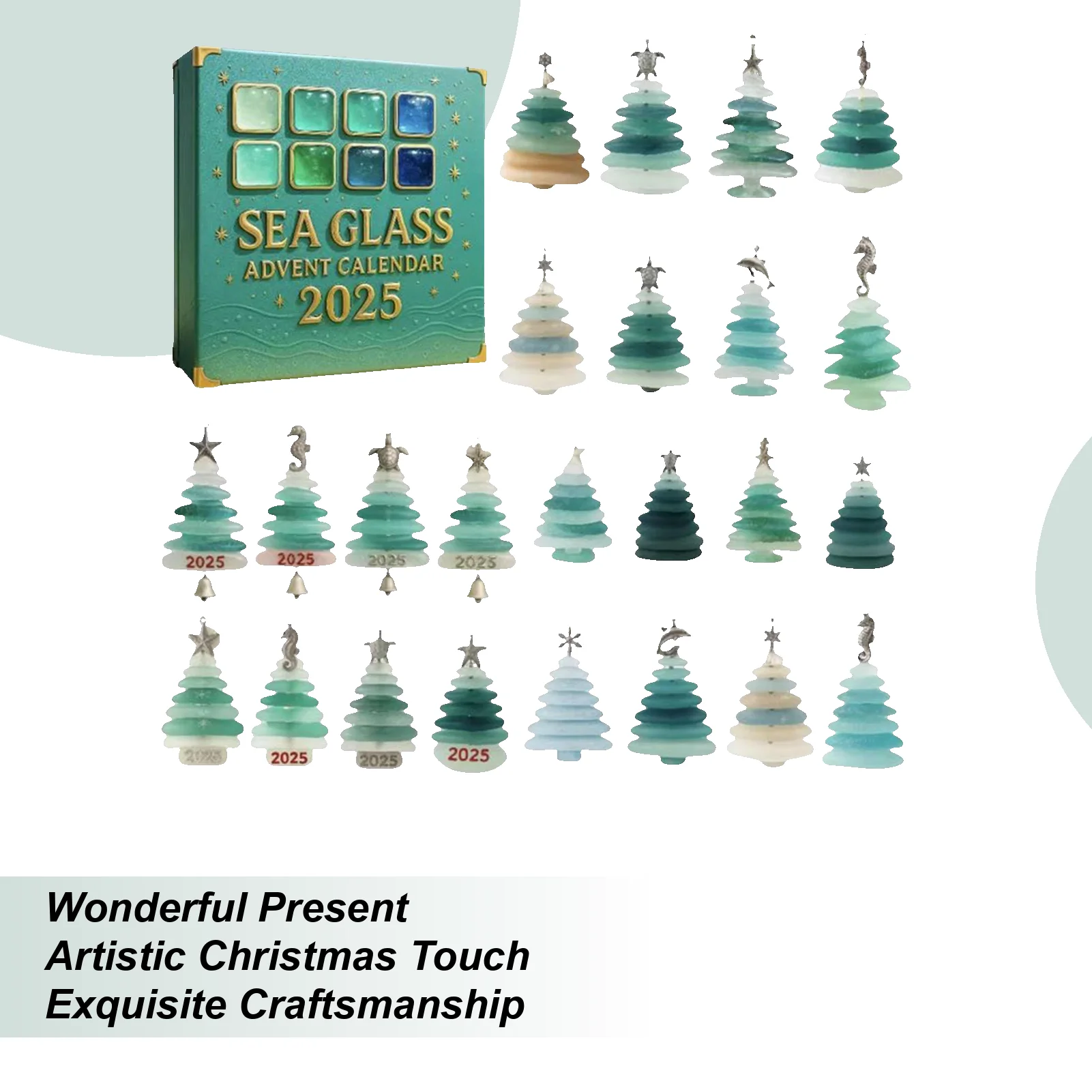 

Рождественский календарь обратного отсчета, 2D акриловый орнамент, 24 дня, морское стекло, рождественские украшения, Адвент для украшения дома, окна, стены