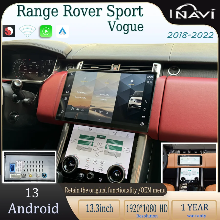 13.3-inch Android 13 For 2018-2022 Range Rover Vogue L405 Multimedia Player Radio Carplay auto retains the original feature menu