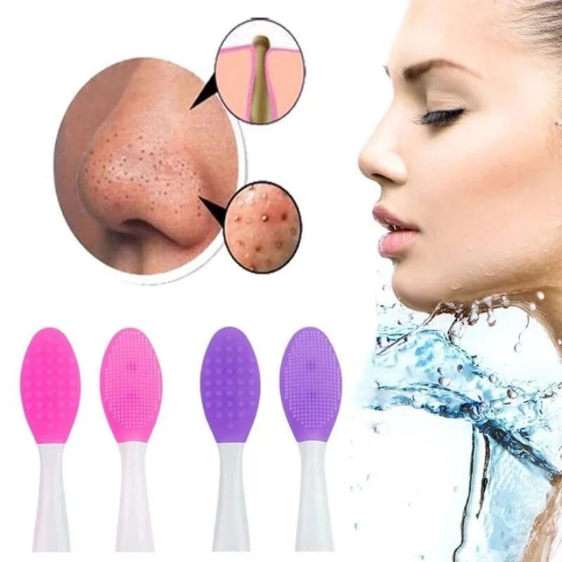 Escova de silicone 2 em 1 para nariz e rosto - removedor de cravo e liquidificador de maquiagem de ponta dupla |   Ferramenta de limpeza esfoliante suave para todos os Sk
