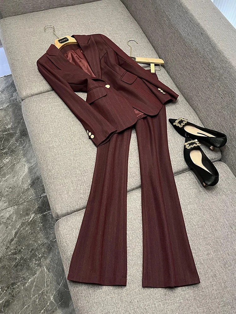 

Костюм-двойка цвета красного вина для женщин: элитный, профессиональный, для собеседований, деловой, формальный, рабочий, верхняя одежда, пиджак 05250