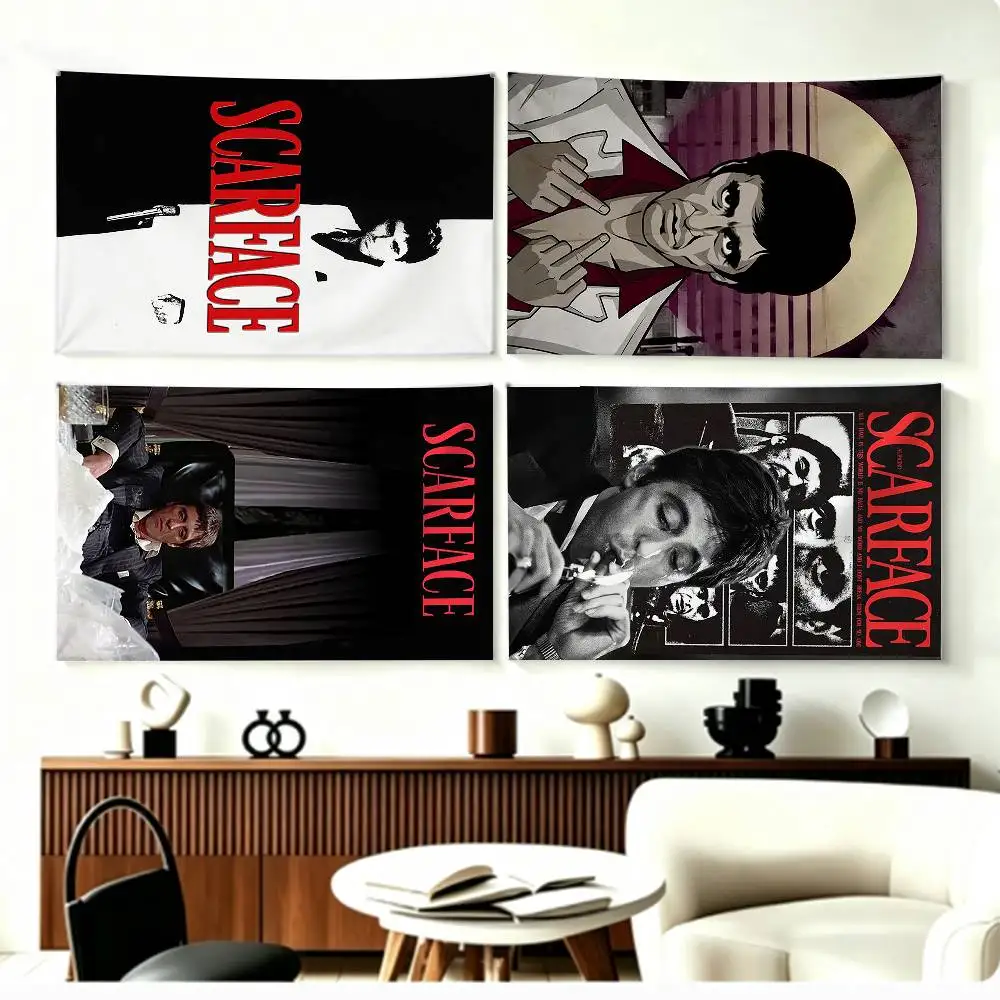 80s Movie S-Scarface Flags Wall Hanging Background Art Banner for Bedroom Home Outdoor Decor