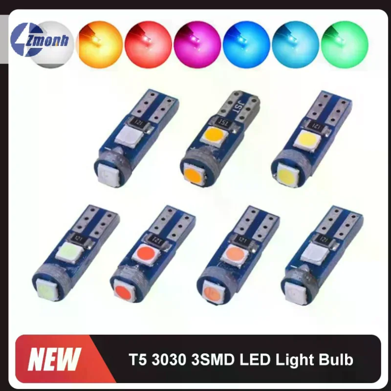 10Pcs/lot T5 3030 3SMD LED Bulb Car Interior Light High Bright Dashboard Warming Indicator Lights Wedge Auto Instrument Lamps