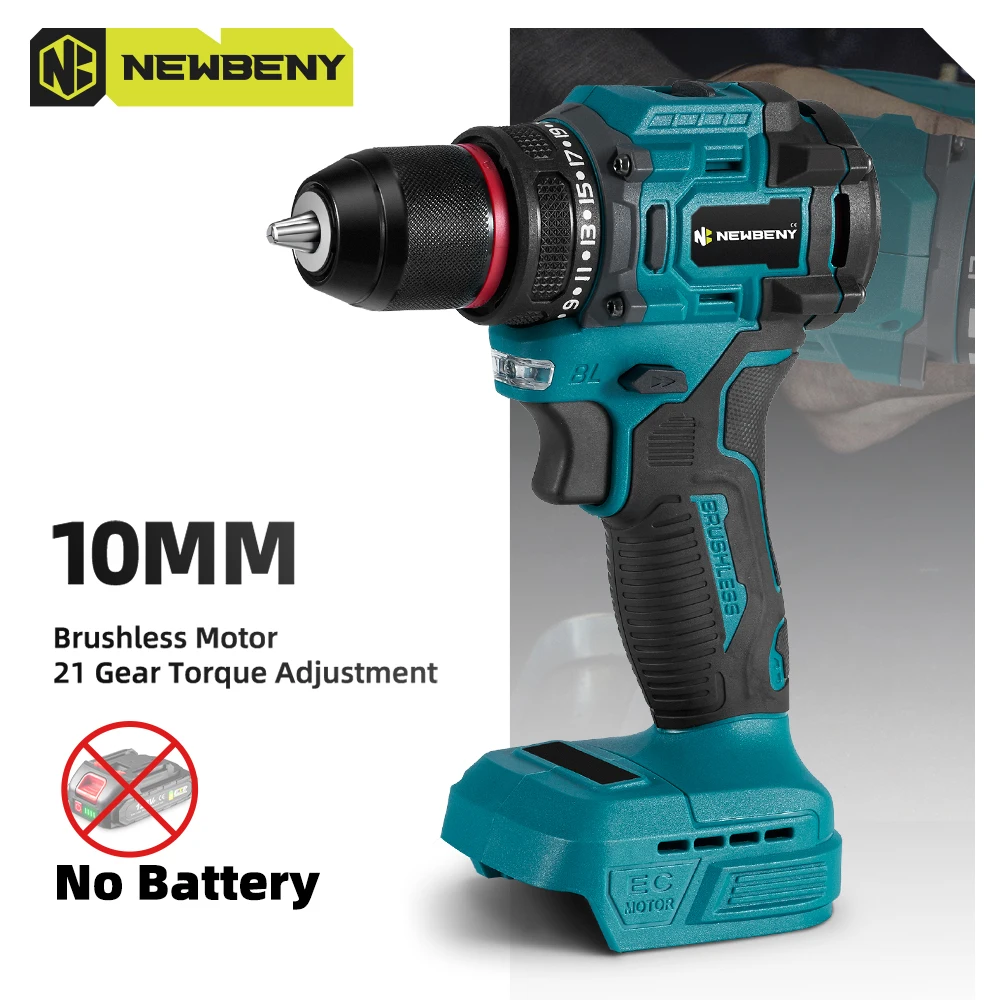 

NEWBENY 10 мм 21 + 2 бесщеточная электрическая дрель с крутящим моментом, многофункциональная отвертка, аккумуляторные сверлильные инструменты для аккумуляторного штифта Makita