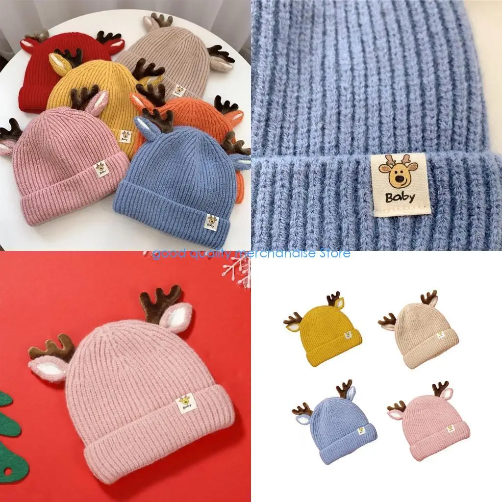 Y5JD الحلو الأطفال قرون عيد الميلاد قبعة لعيد الميلاد الإبداعية قبعة قبعة صغيرة محبوكة قبعة للأطفال طفل الأطفال مهرجان عطلة Pa #1