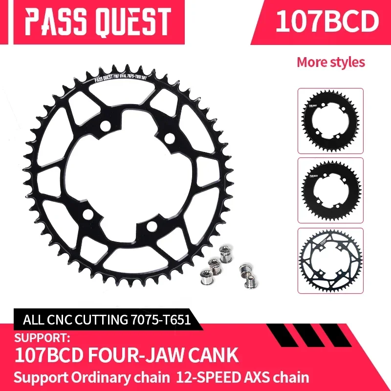 

PASS QUEST 107BCD ChainringS for SRAM Force Crankset Support 12 Speed Axs Chain,36T-58T 107BCD Round Road Bike Chainrings