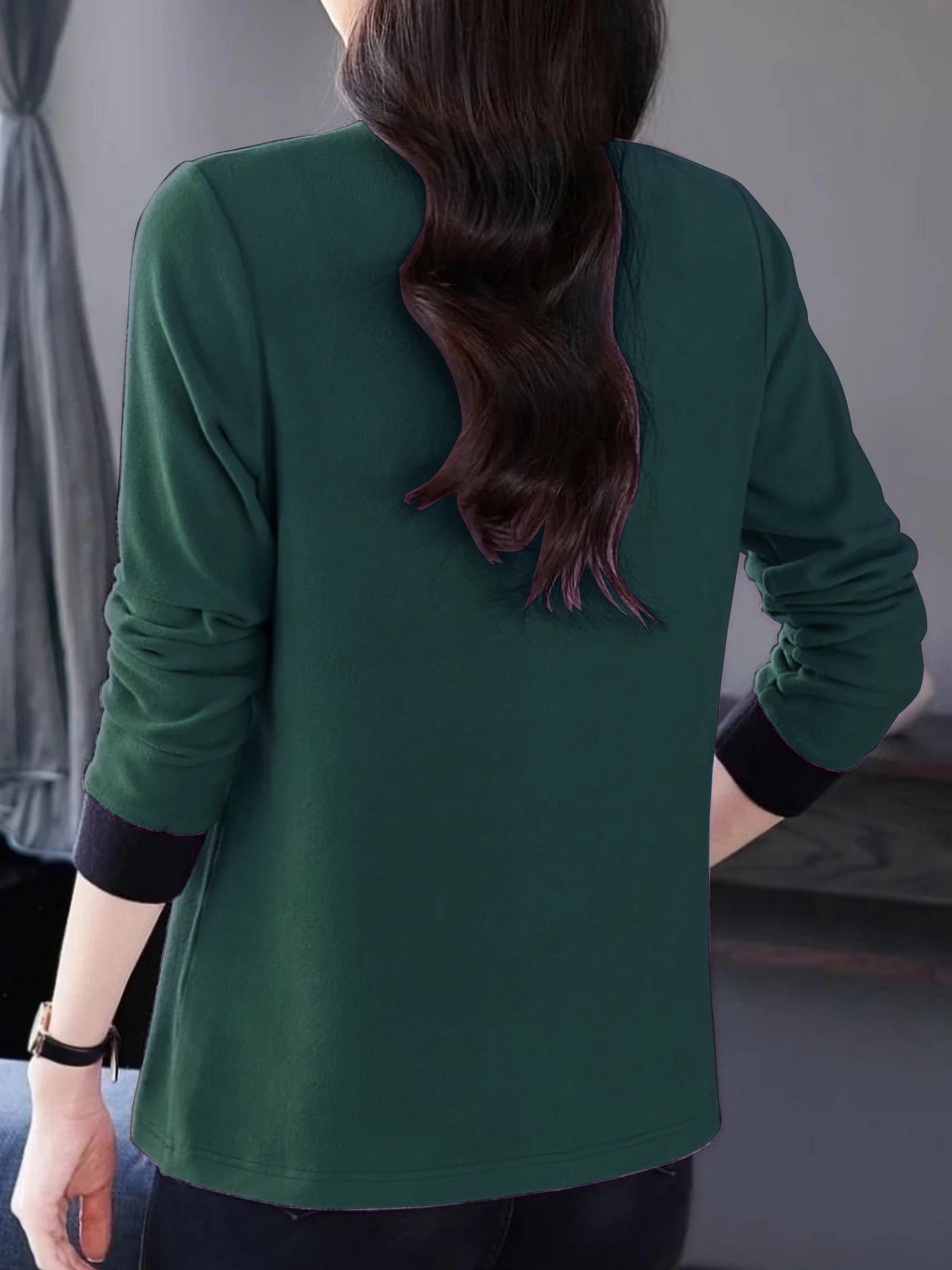 Hemd mit halbem Rollkragen für Damen, Herbst und Winter 2022, neues langärmeliges deutsches Samt-T-Shirt, doppelseitig gebürstetes Oberteil