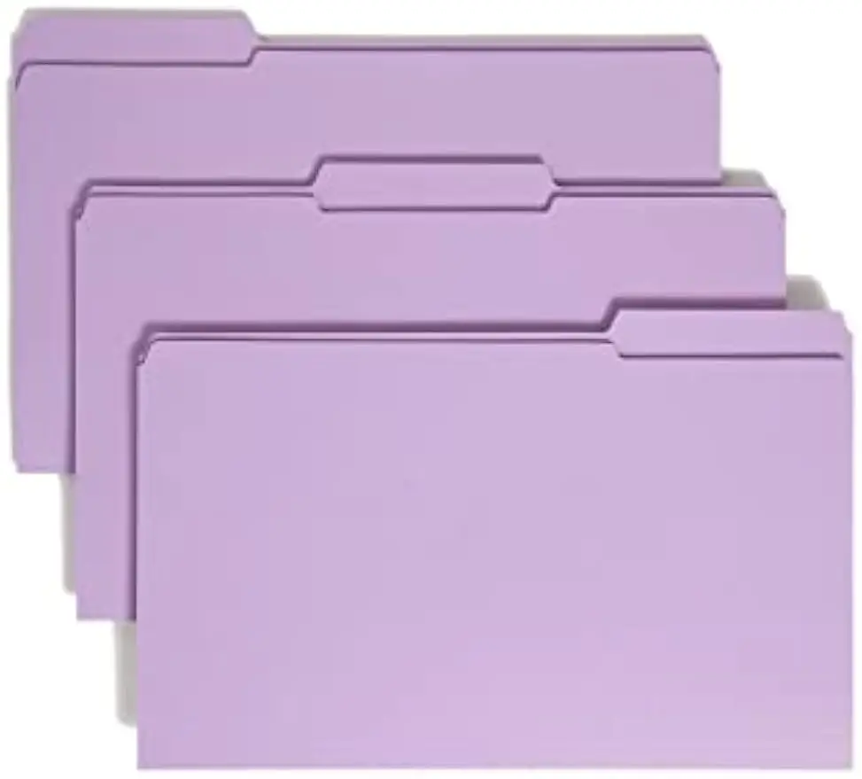 

Legal Size File Folders, Lavender, 100 per Box with Reinforced Tabs for Organized Document Storage