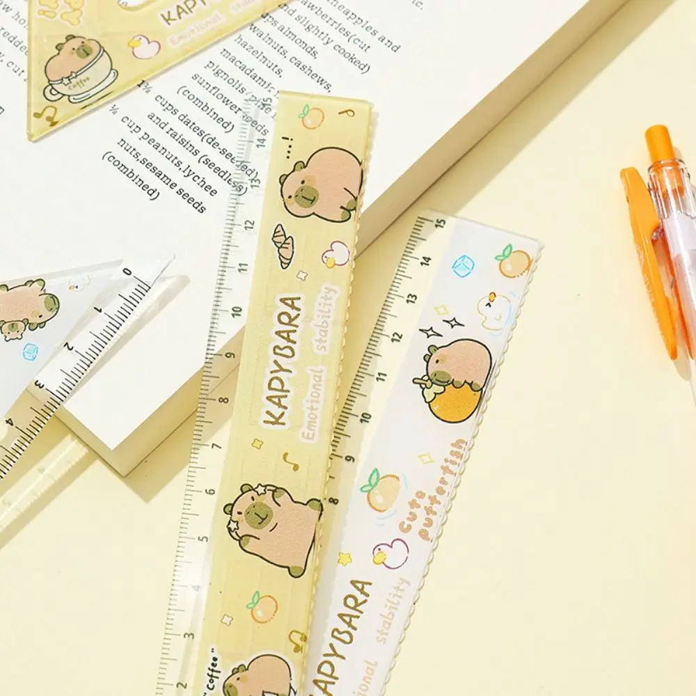4pcs/set Creative Acrylic Capybara Set of Rulers Drawing Tools Office Supplies Straight Ruler Cute Cartoon Soft Ruler Set Cute