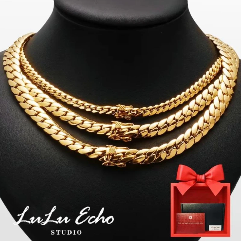 

Men's Cuban Chain Hip Hop Necklace Gold Plated Cuban Link ,Chunky Double Tight Cuban Hip Hop Neck Chains 6MM/8.8MM/ 9.6MM