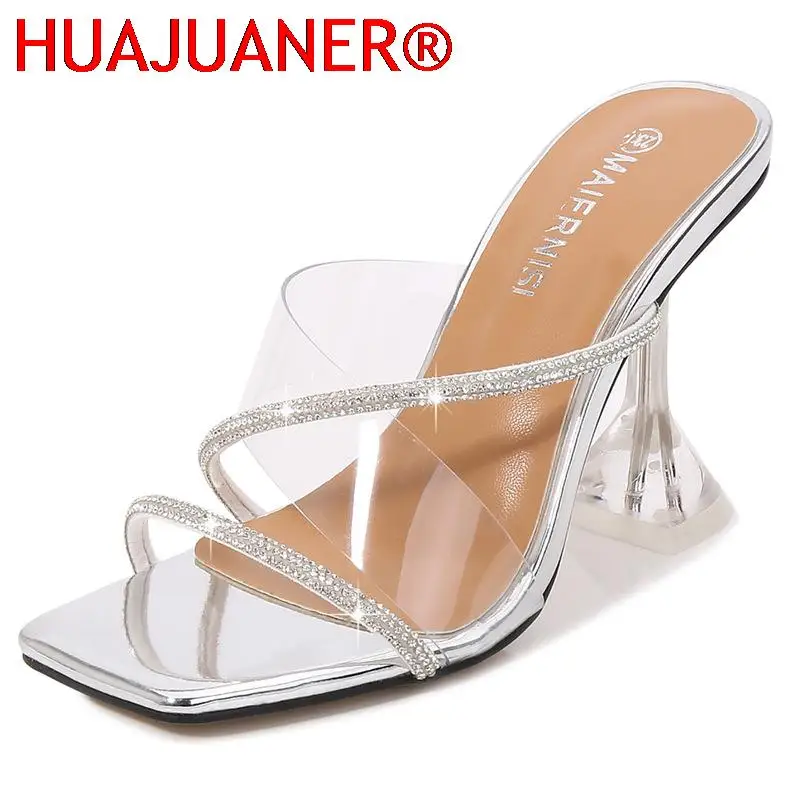 Transparent PVC Slippers Crystal Cup high-heeled Sexy Casual Shoes Plus Size 35-43 44 45 46 Women Open Toe Transparent Slippers