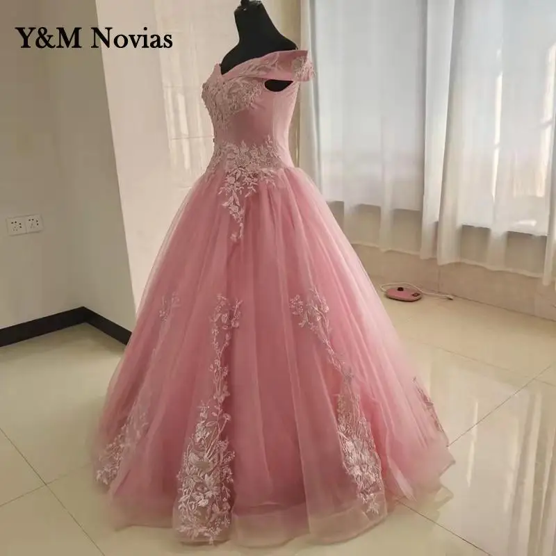 Echte Video Off De Schouder Nieuwe Quinceanera Jurken Applique Elegante Mooie Vestidos De Partij Prom Formele Bloemenprint Custom