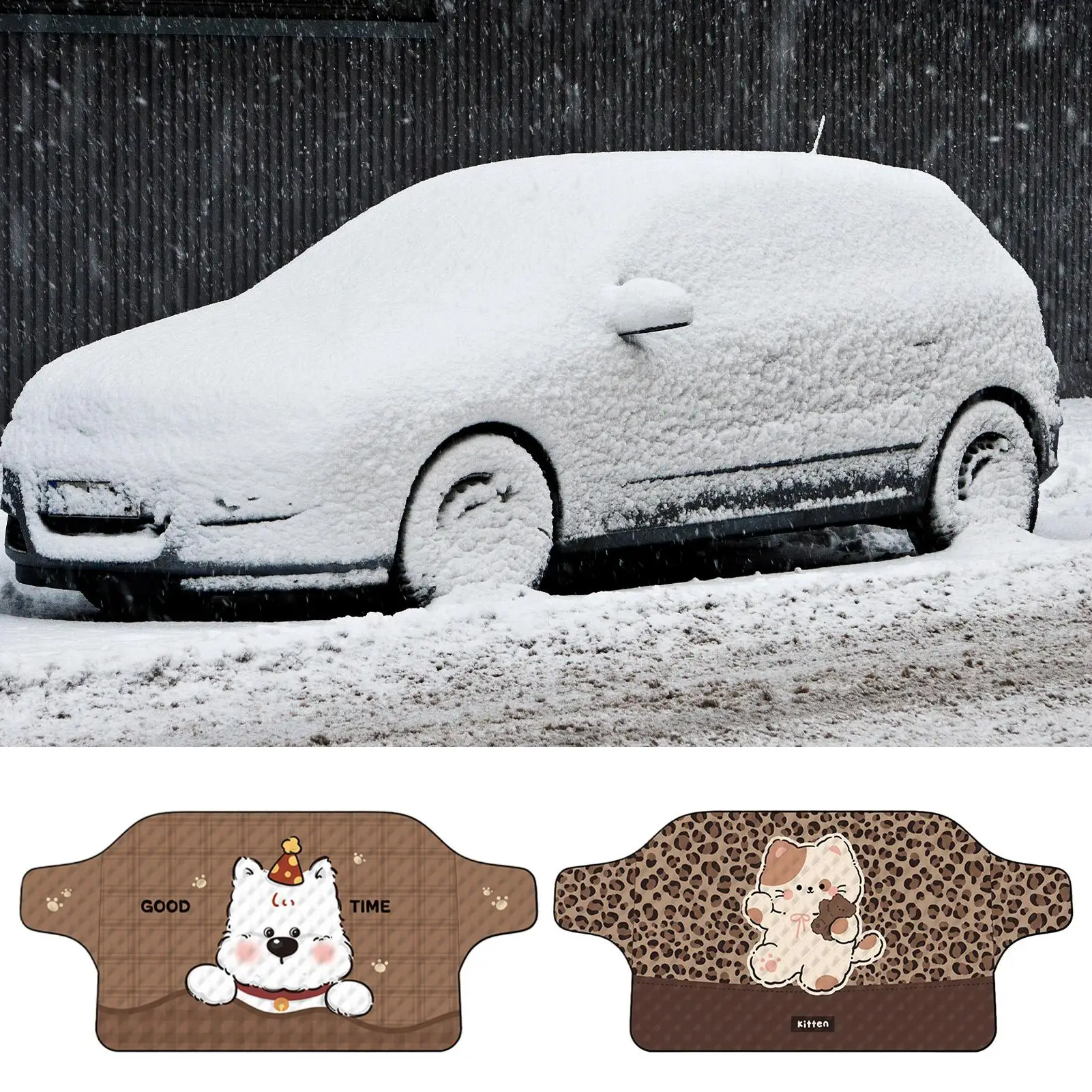 

Car Windshield Snow Cover 77x36inch All-Weather Waterproof Cute Cartoon Sunshade Windshield Cover Window Blanket For SUV Car