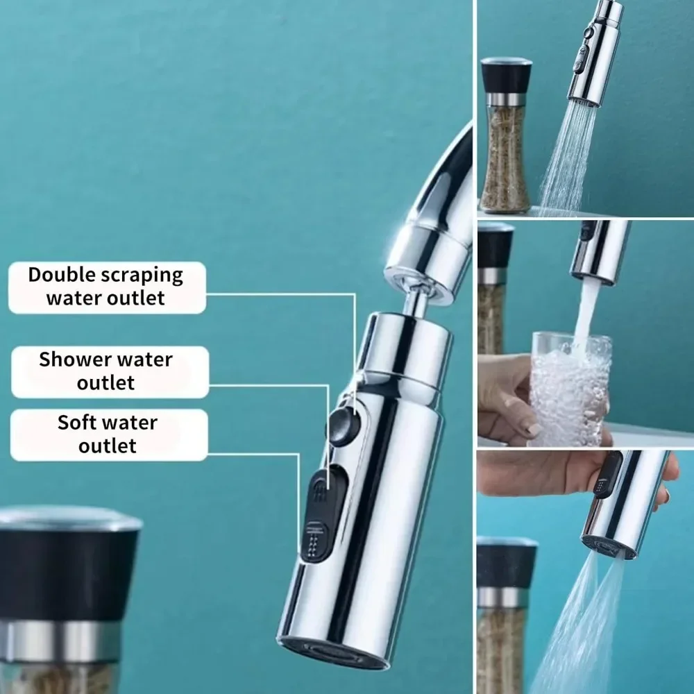 1pc 3 in1 Flexible Küche Wasserhahn Waschbecken Mischbatterie Sprayer Kopf Gefilterte Wasserhahn Schwarz Austauschbare Wasserhahn