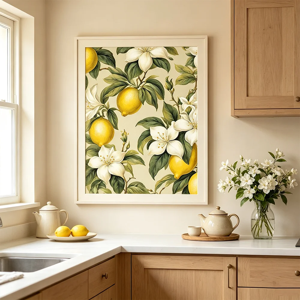 Vintage Wall Art Picture Lemon Flower HD Canvas Printed Poster Leaves Plant Painting Home Living Room Club Decoration Gift