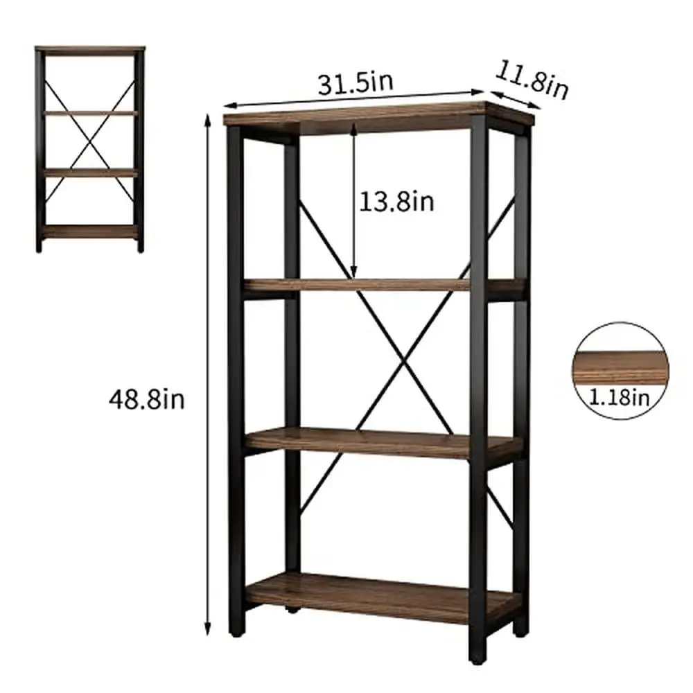 Étagère Vintage en Bois Massif à 4 Niveaux, Style Industriel, sur Pied, Rustique, en Forme de A, Mars