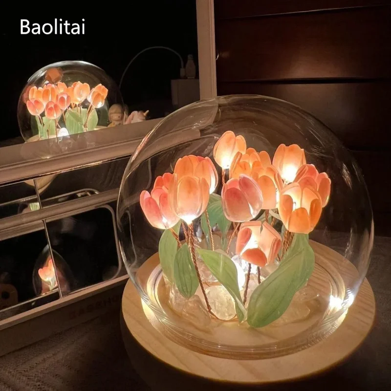 

Handmade Tulip Night Light Usb Battery Led DIY Baby Child Girl Lovers Friend Gift Atmosphere Decoration Warm Desk Lamp