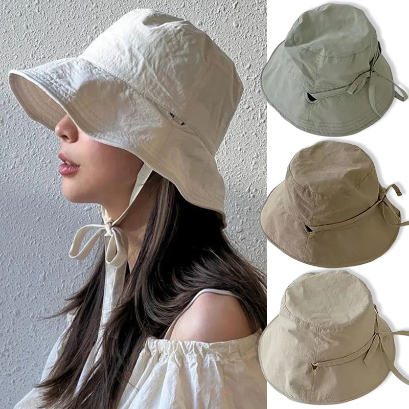 

Ins Lace-up Fisherman Hat Women Ins Blogger Lightweight Windbreak Windproof Rope Sunshade Basin Hat Sun Bucket Hat