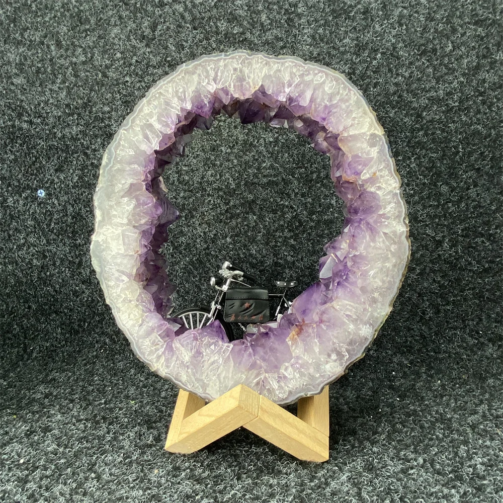 Brazilian High-quality Amethyst Geode Slices  Group Cluster Ore Specimens  Feng Shui  Home Decoration + Bracket