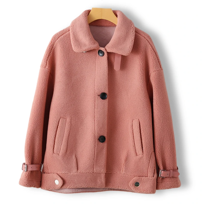 

HangShang Winter New Style Women's Fashion Windproof Collar Short Wool Particle Fleece Jacket Simple Commute Style Coat