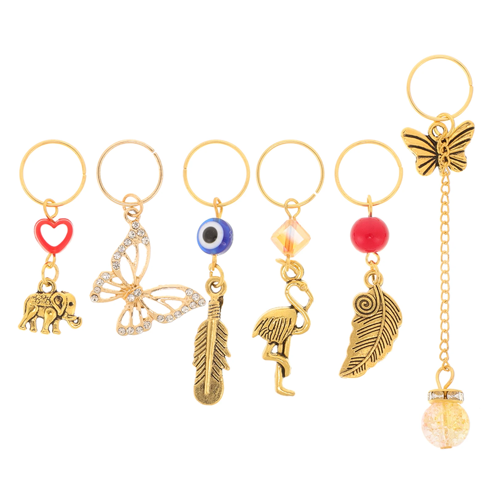 

6pcs Elephant Rose Pendant Hair Charms Alloy Clips Zinc Gold Rings Beads Women Pearls Hair Jewelry Braids Decorations