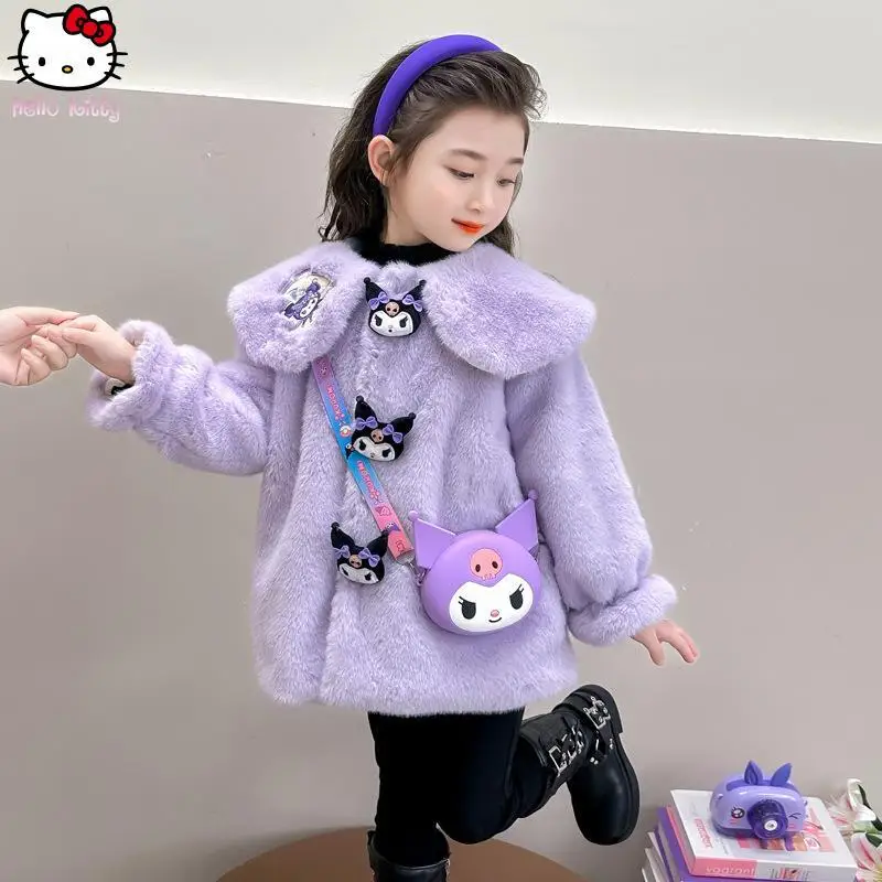 

Girls Kuromi Thickened One-Piece Doll Collar Coat Cartoon Winter Kawaii New Anime Girl Warm Coat Sanrio Fashion Cotton Tops