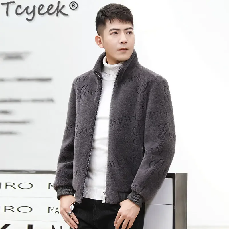 

Tcyeek Mens Real Fur Jackets Winter Warm Sheep Shearing Fur Jacket Fashion Short Coat for Man Clothing Casual Grain Wool Coat