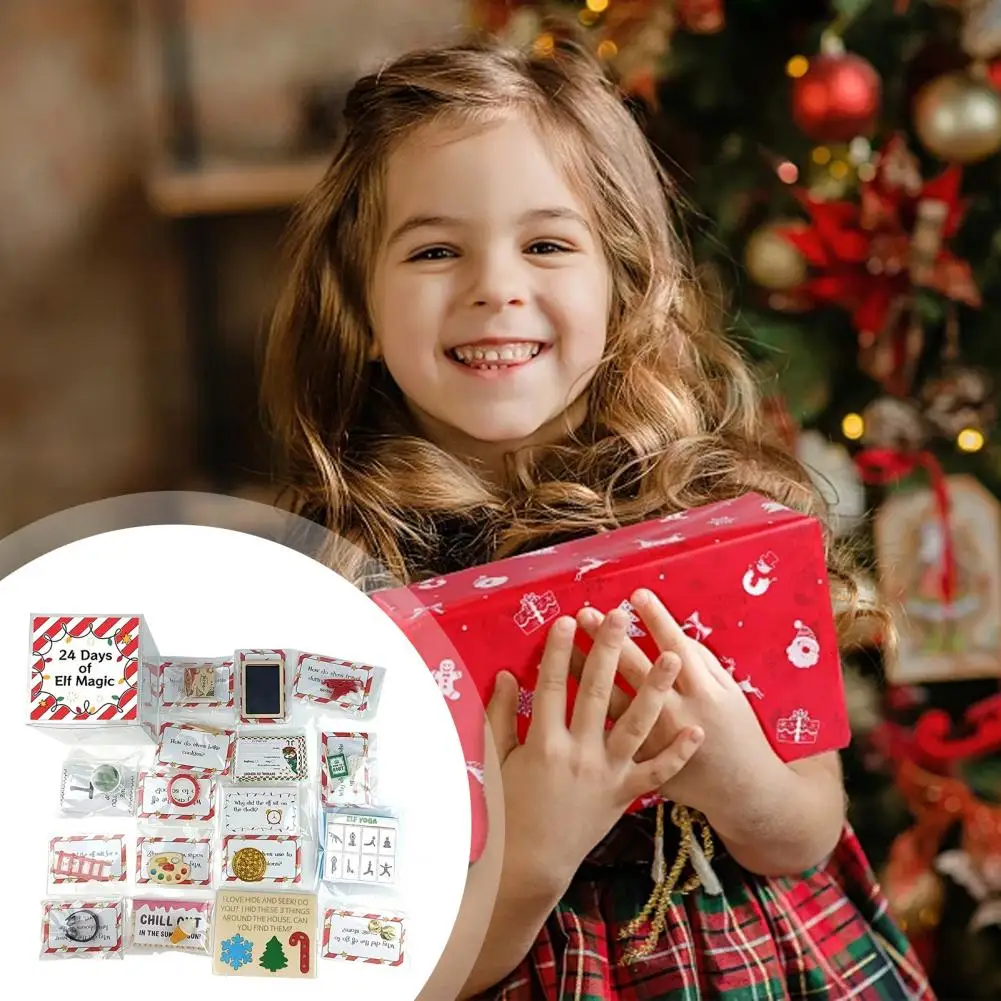 Set hitung mundur Natal, 24 hari Kit Elf Natal, properti aktivitas menyenangkan, hadiah hitung mundur untuk pesta Natal, bertema Natal