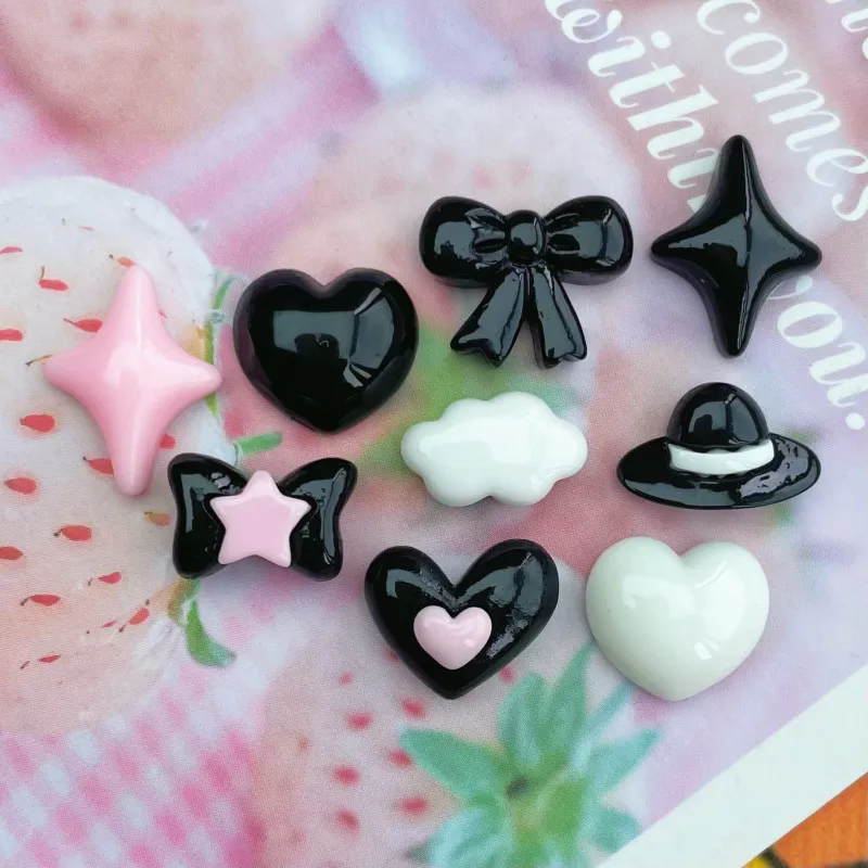 20/30/50Pcs Mini Black White Series Cartoon Resin Patch Earrings Hairpin Ring Crafts Materials DIY Nail Art Fashion Accessories