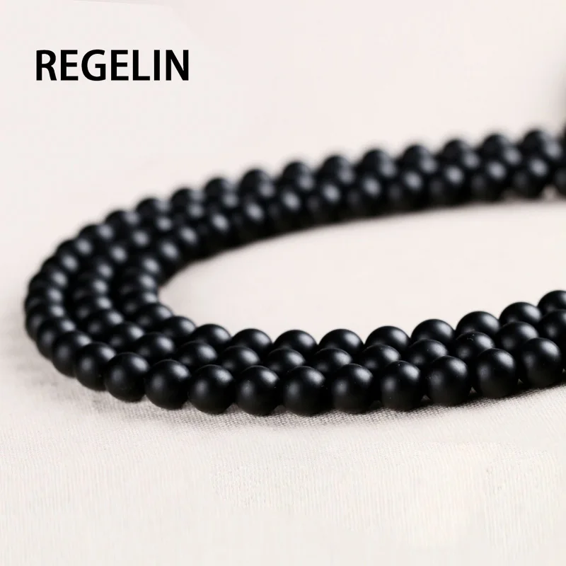 REGELIN Natural Stone 4-14mm Round Matte Wholesale Black Beads Dull Polish Onyx Carnelian Black Stone Beads for jewelry making