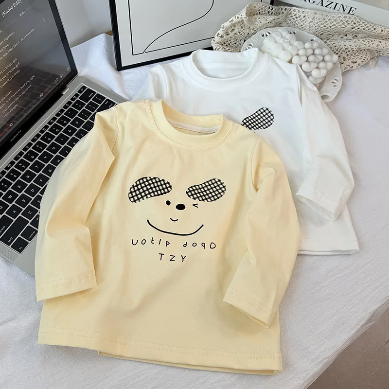 Spring Children  Boys Girls Long Sleeve  Cotton T-shirt Kids Pullover Tops Round Collar Kids Clothing Tees