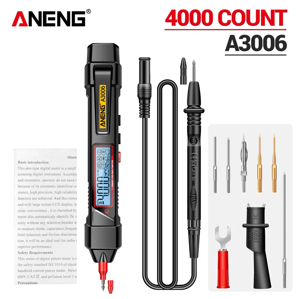 ANENG A3006 Pen Type Multimeter 4000 Counts Multifunctional AC/DC Voltage Tester Ohm Hz Zero Fire Line Detector Electric Tools