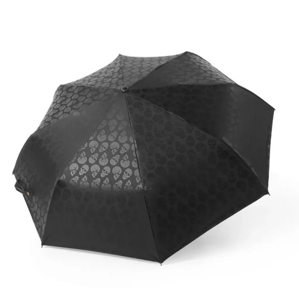 Black Devil Skull Automaticlly Umbrella Rain Women 3 Fold Anti UV Sun Rain Male Parasol Windproof Rain Gear Portable for Travel