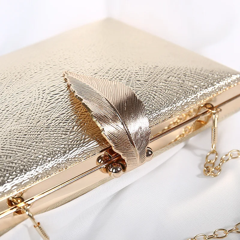 Women Shiny Gold Evening Bag Exquisite Leaf Long Purse For Female Bridal Wedding Party Handbag Small Mini Banquet Day Clutch