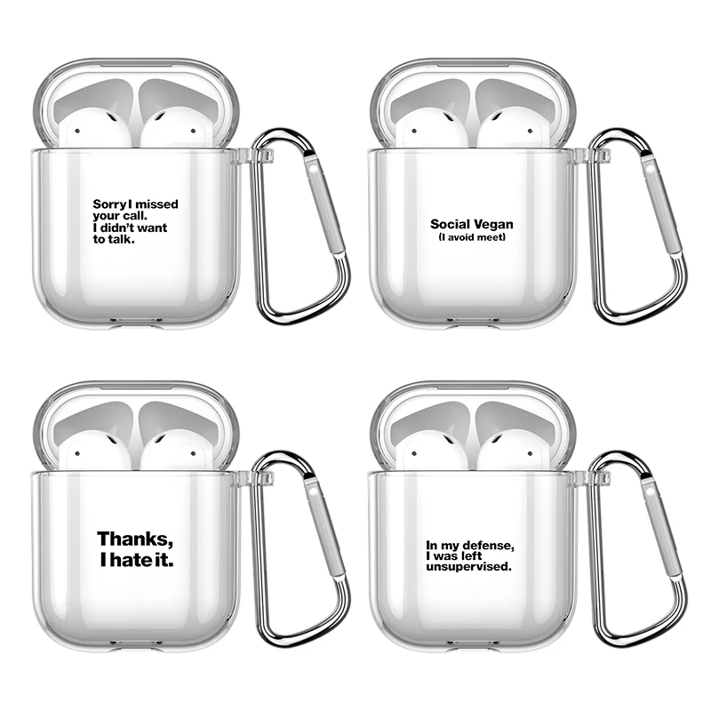 Funny Quotes Black Simple Text Letters With Hook Case For AirPods 2 3 1 Cases For Apple AirPods Pro 2 Transparent TPU Soft Cover